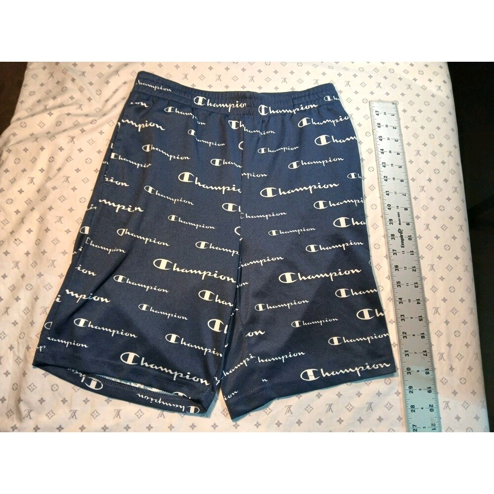 Champion Boys XL 18/20 sport shorts Navy All Over Logo White Sport athletic